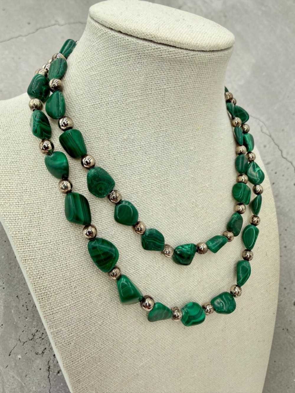 Malachite Sterling Silver 28” Necklace 87g Southwestern Boho Native American 925